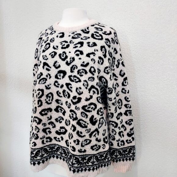 Altuzarra Wool Blend Cream w/Black Leopard Print Sweater Size L - Picture 7 of 12
